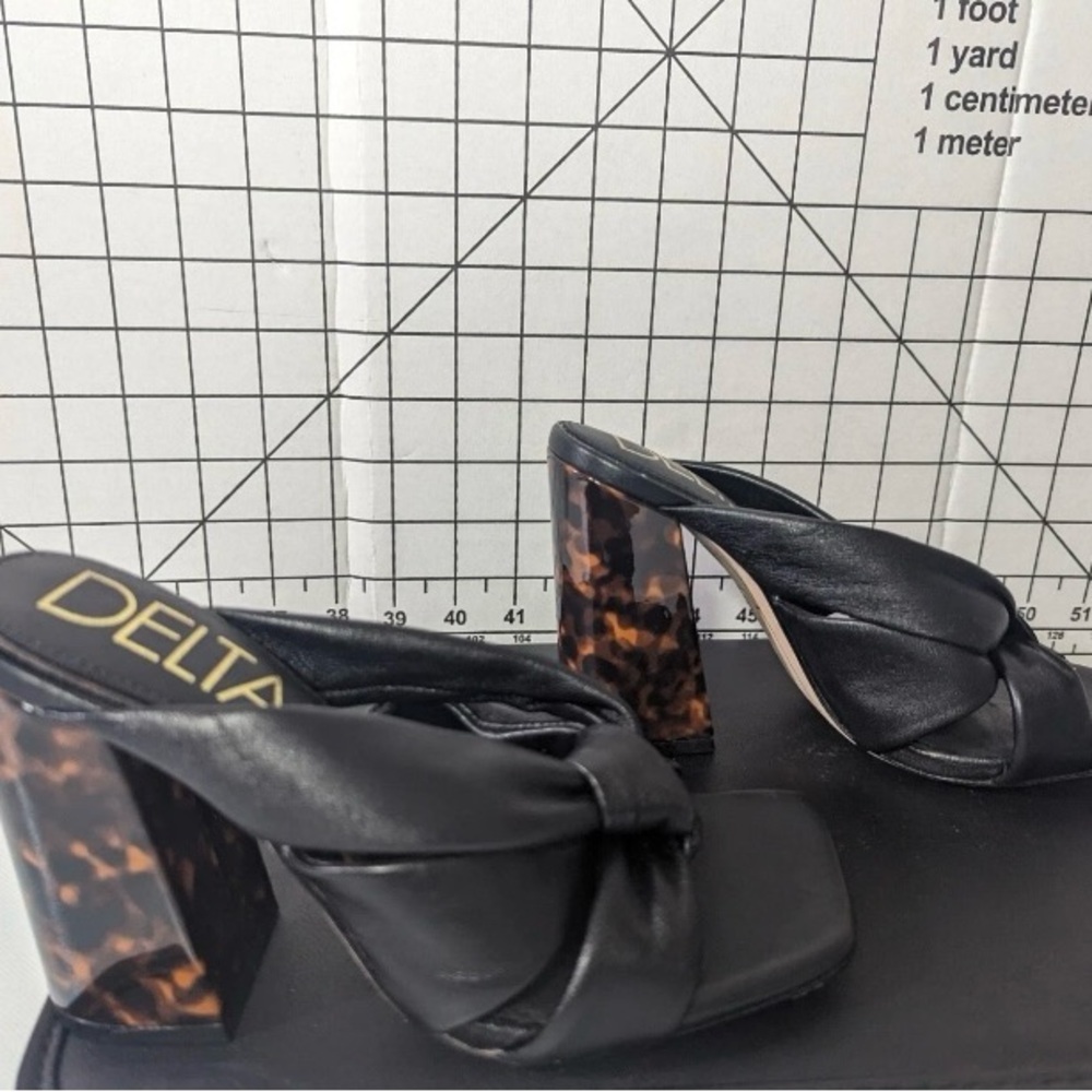 NEW - Size 6M Women's Deltan Puffy Black Leather Granite Platform Heeled Sandals - Picture 4 of 7
